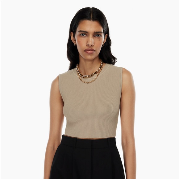 Aritzia Babaton - Sculpt Knit Muscle Cropped Tank - Fluent Taupe - Small - Picture 6 of 14